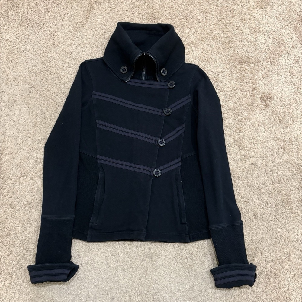 Lululemon Admiral Jacket Womens 6 Black Military Style Zip Button Asymmetrical